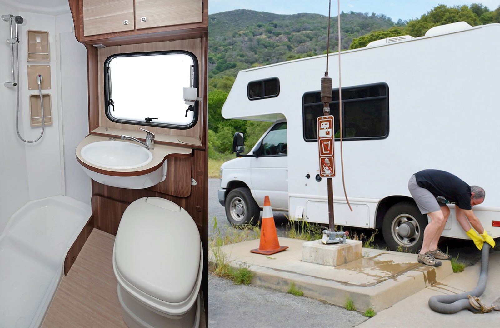 Portable RV/camper toilet and holding tank setup in Upland, California